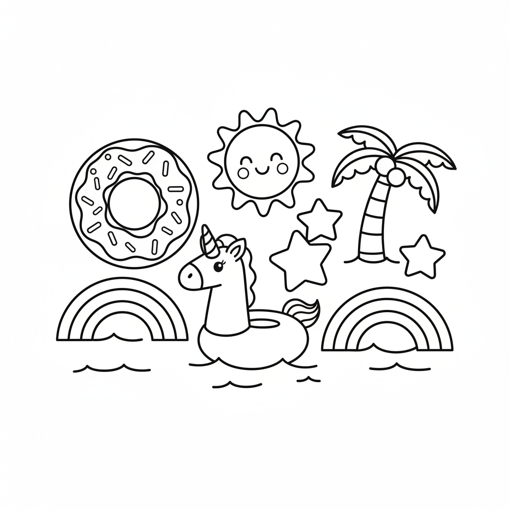 Inflatable pool floaties fun shapes colorful - Free Printable Coloring Page Inflatable pool floaties fun shapes colorful - Free Printable Coloring Page