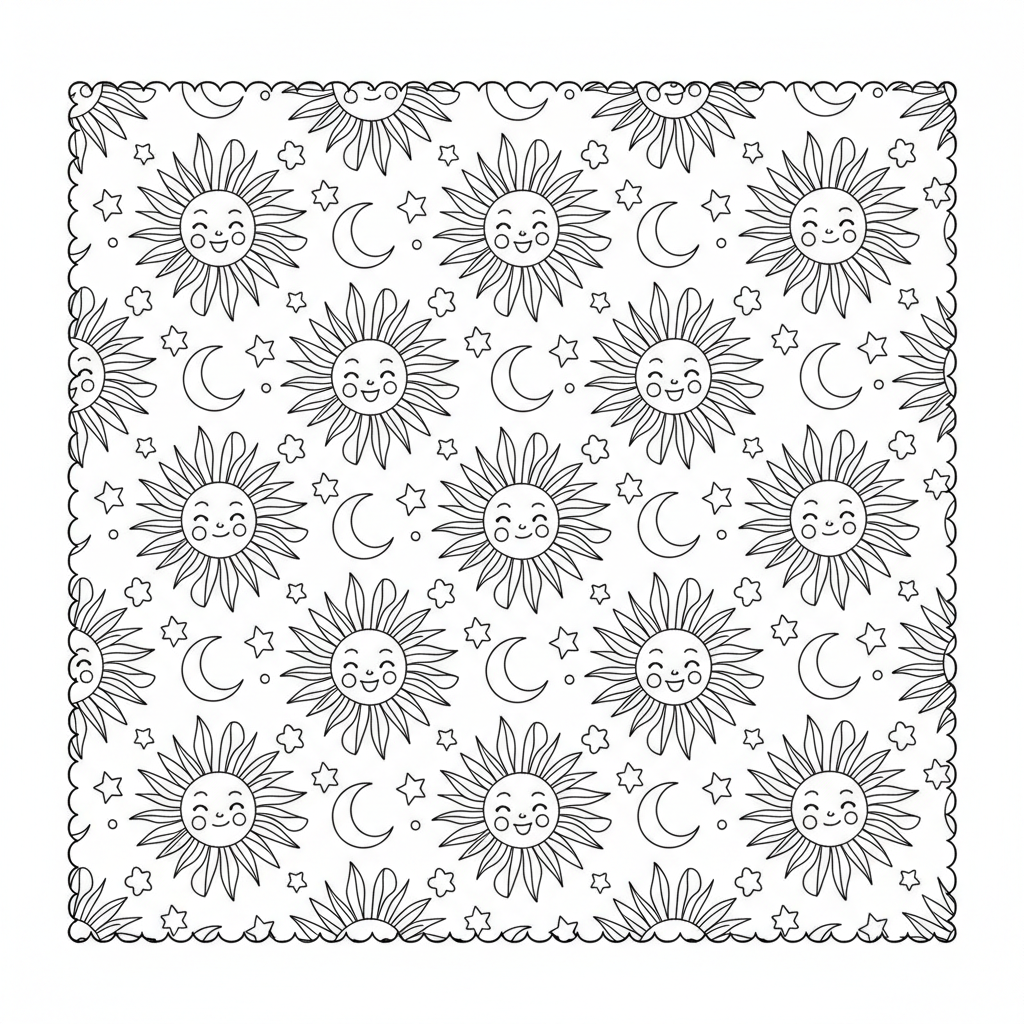Sun motif fabric pattern textile design fashion - Free Printable Coloring Page
