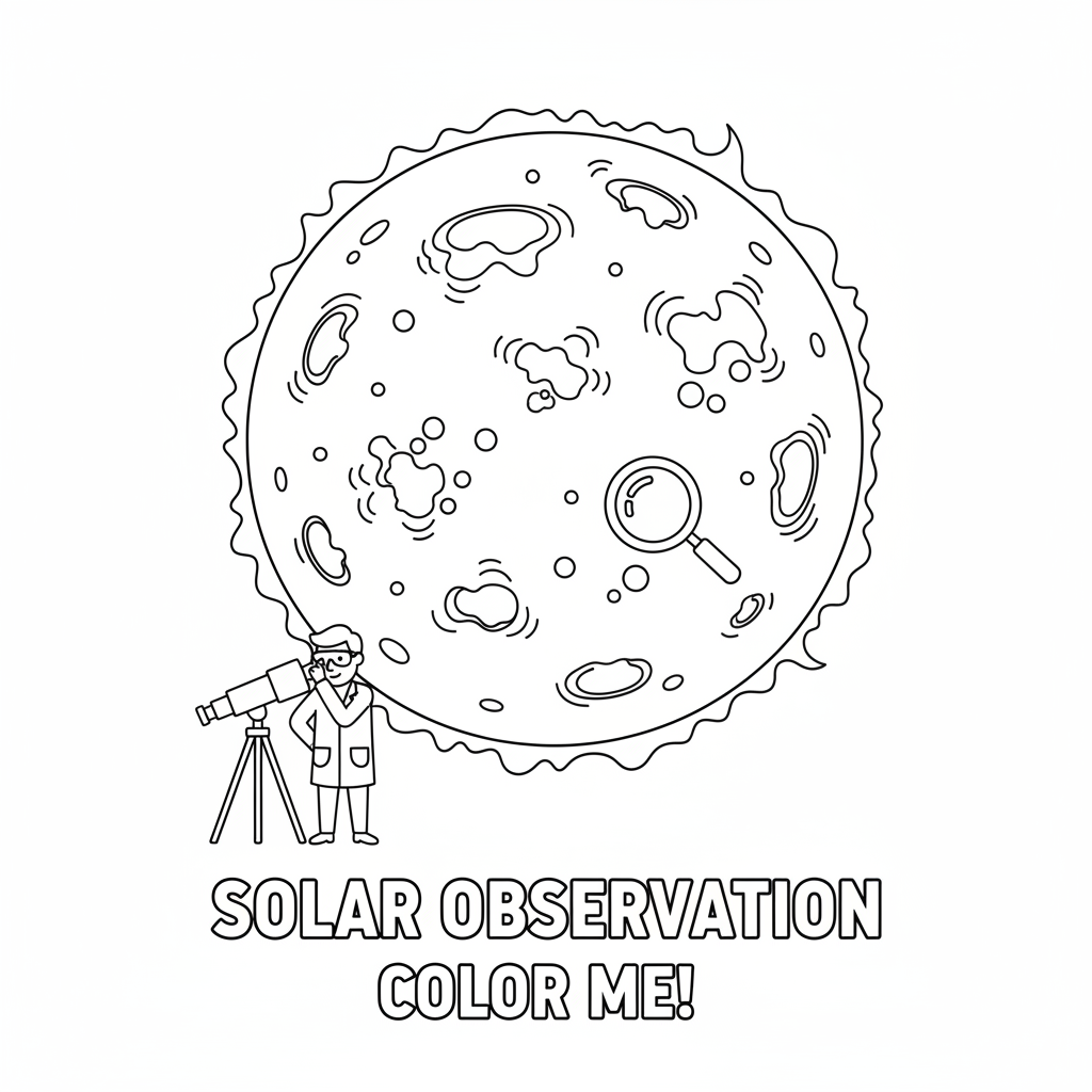 Sun spot activity solar astronomy science observation - Free Printable Coloring Page