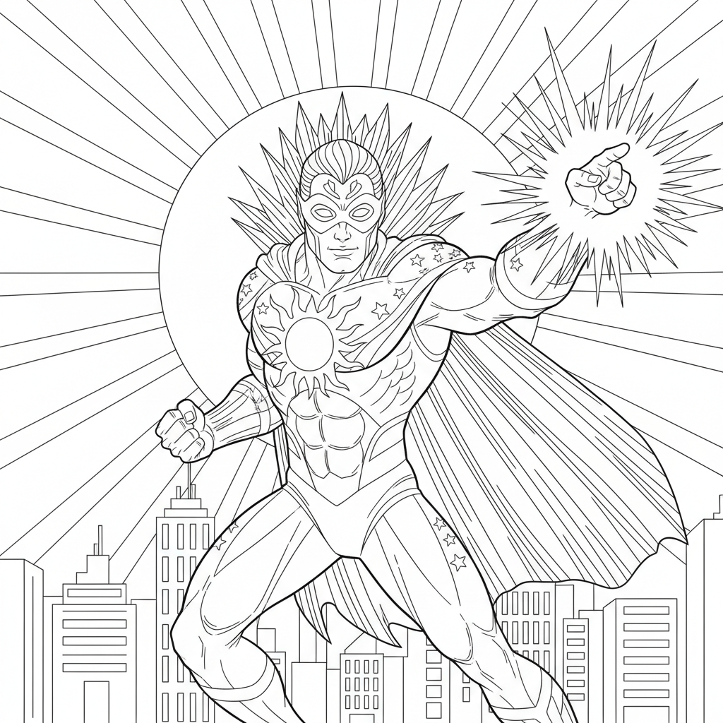 Sun Superhero Character - Free Printable Coloring Page Sun Superhero Character - Free Printable Coloring Page