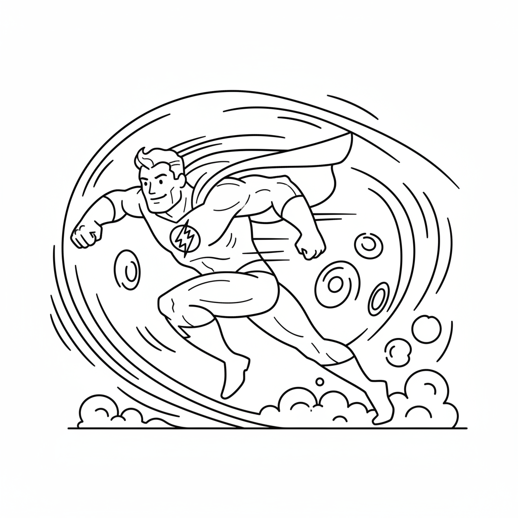 Superheldengeschwindigkeit, Kraft, schnelles Laufen, verschwommene Bewegung - Kostenloses druckbares Ausmalbild Superheldengeschwindigkeit, Kraft, schnelles Laufen, verschwommene Bewegung - Kostenloses druckbares Ausmalbild