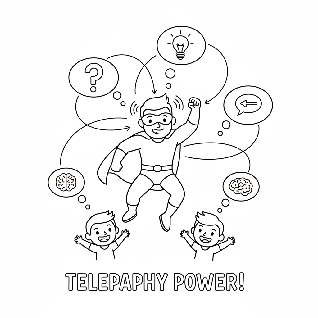 Superhero telepathy power mind reading thoughts communication - Free Printable Coloring Page