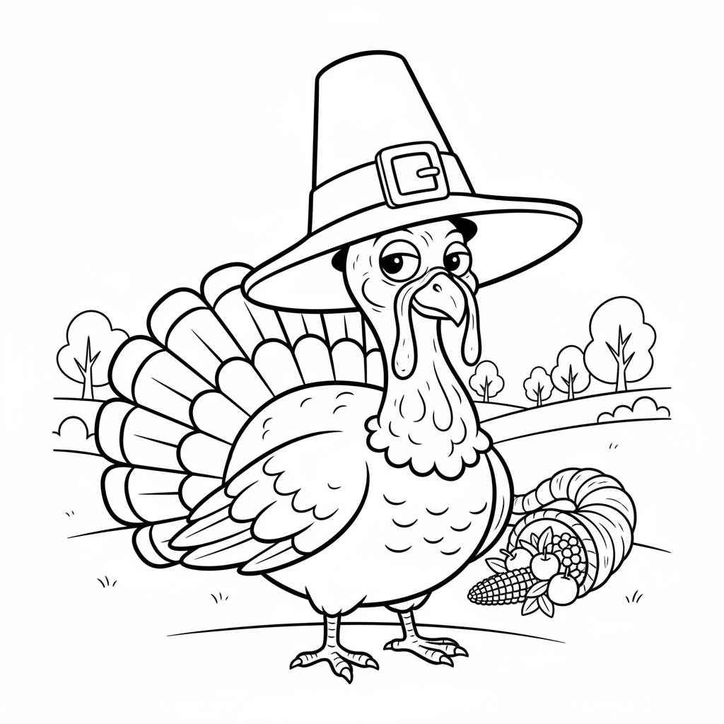 Turkey Wearing Pilgrim Hat Funny - Free Printable Coloring Page Turkey Wearing Pilgrim Hat Funny - Free Printable Coloring Page