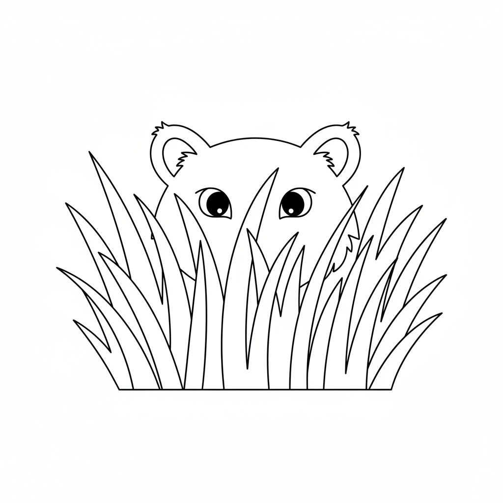 Tigre caché derrière de hautes herbes, seuls ses yeux et ses oreilles sont visibles. - Coloriage gratuit à imprimer