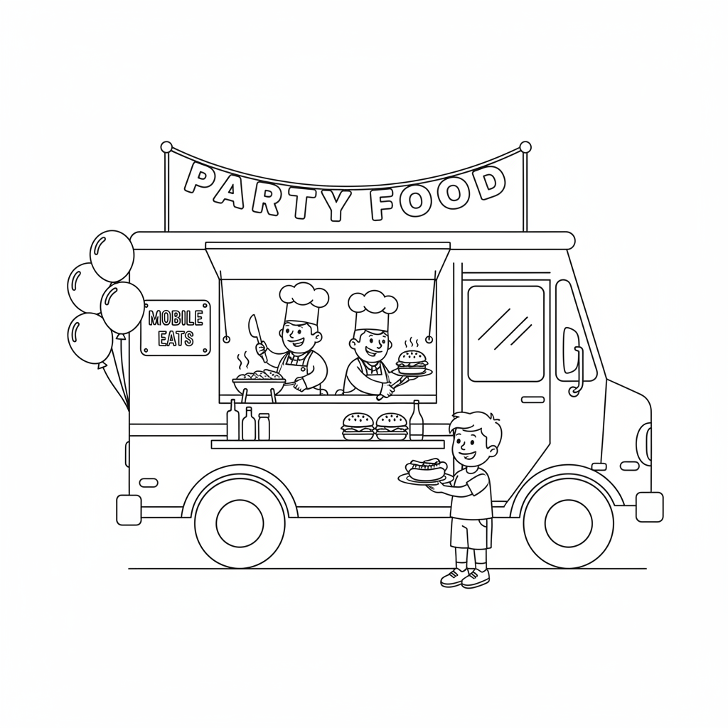 Cateringbil för evenemang, matservering, mobil förberedelse - Gratis utskrivbar målarbild
