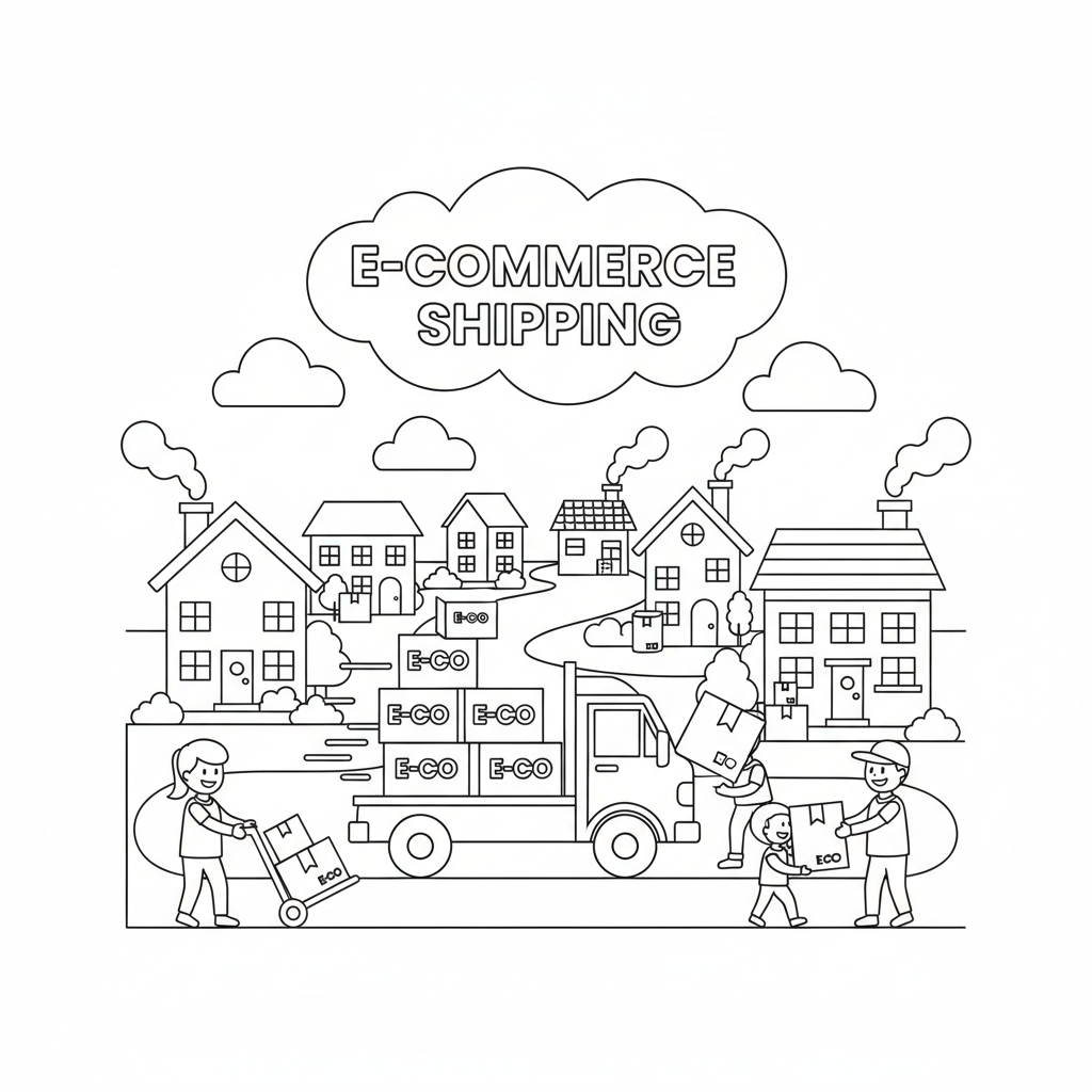 Delivery truck packages neighborhood e-commerce shipping - Free Printable Coloring Page Delivery truck packages neighborhood e-commerce shipping - Free Printable Coloring Page