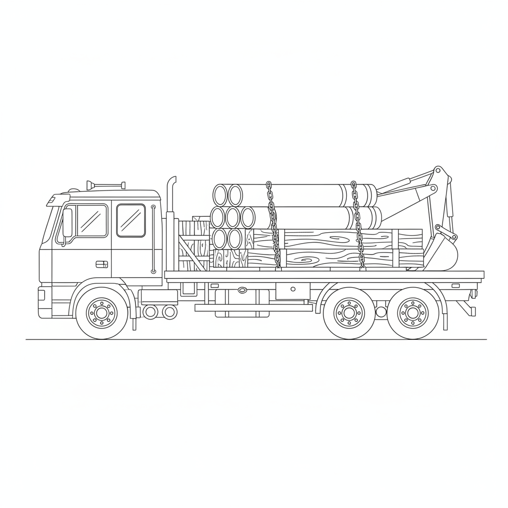 Flatbed Truck Cargo Hauling - Free Printable Coloring Page Flatbed Truck Cargo Hauling - Free Printable Coloring Page