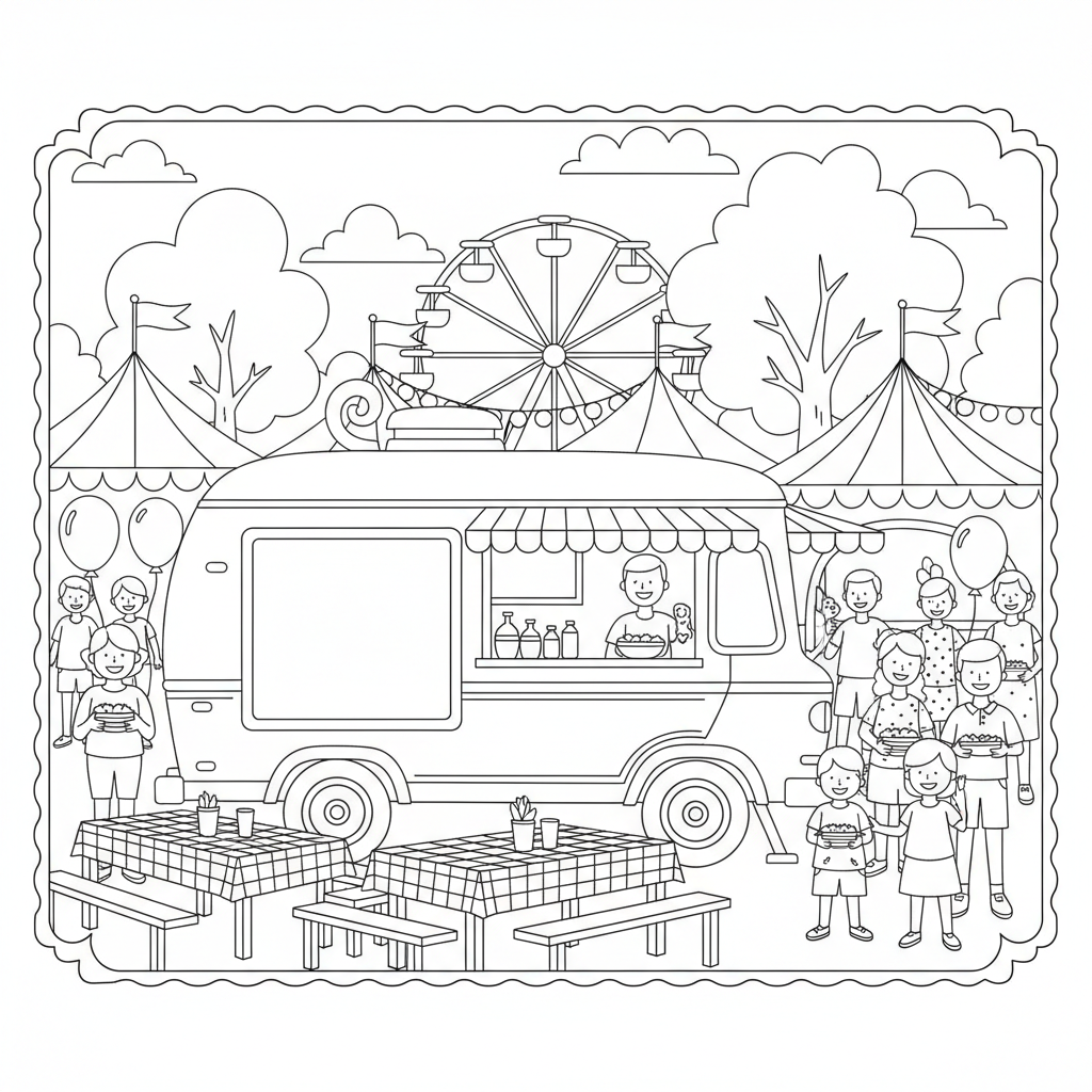 Food Truck At Festival - Free Printable Coloring Page Food Truck At Festival - Free Printable Coloring Page