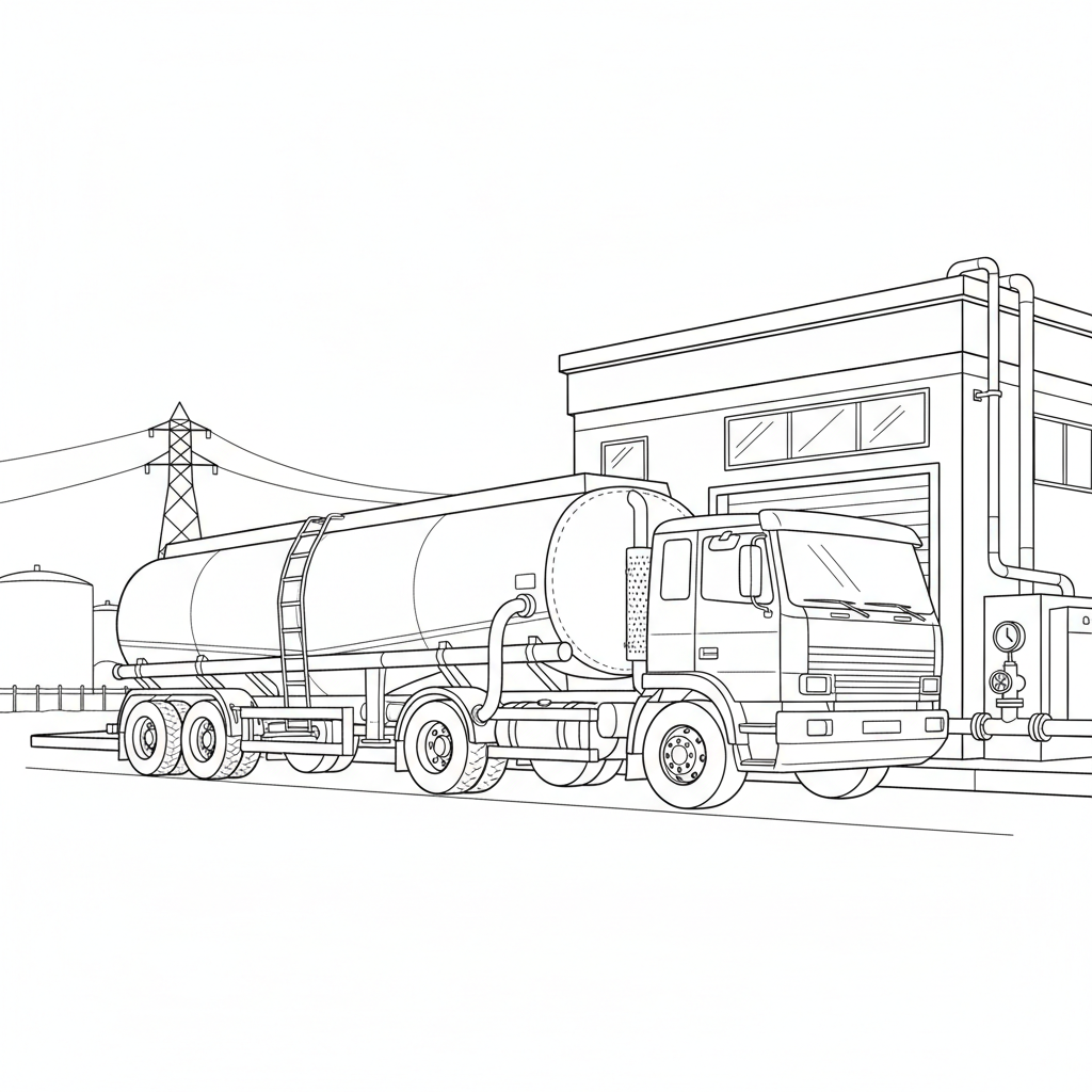 Tanker Truck Fuel Delivery - Free Printable Coloring Page Tanker Truck Fuel Delivery - Free Printable Coloring Page