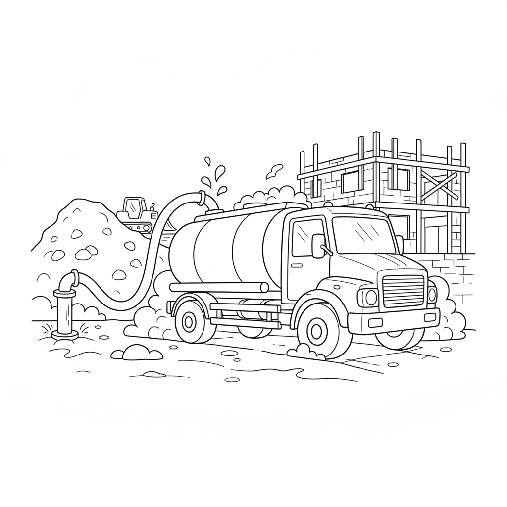 Camion dell'acqua per la soppressione delle polveri di cantiere - Free Printable Coloring Page Camion dell'acqua per la soppressione delle polveri di cantiere - Free Printable Coloring Page