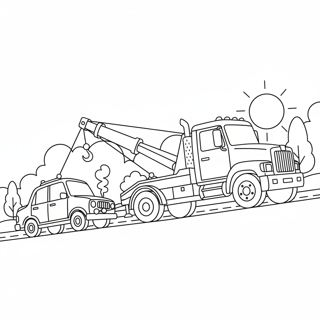 Winch truck heavy recovery towing assistance disabled - Free Printable Coloring Page