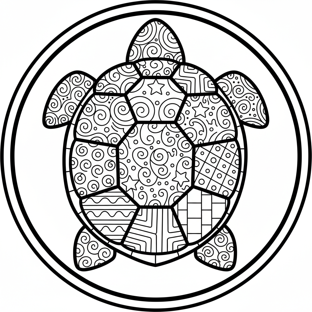 Versierde schildpadschildpatronen, kleurrijk en artistiek. - Free Printable Coloring Page