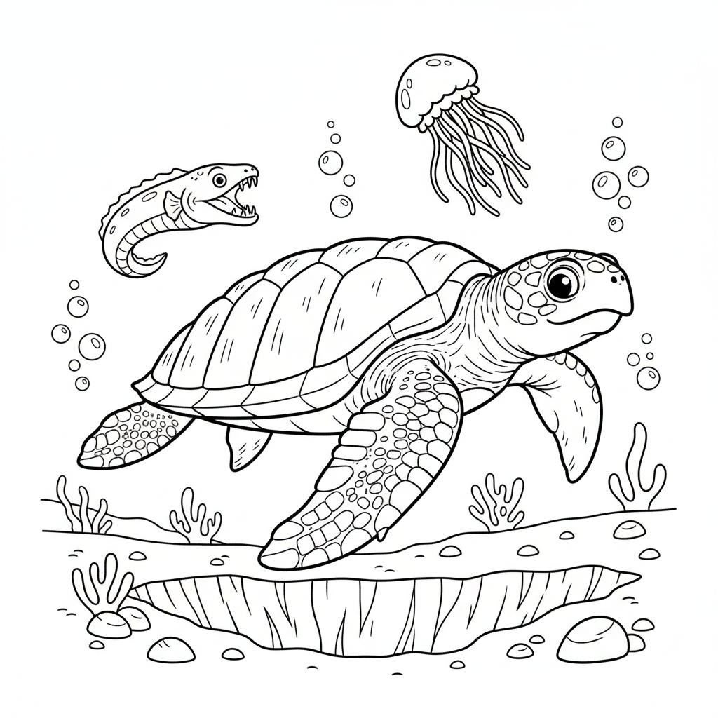 Leatherback turtle largest species ocean deep diving - Free Printable Coloring Page