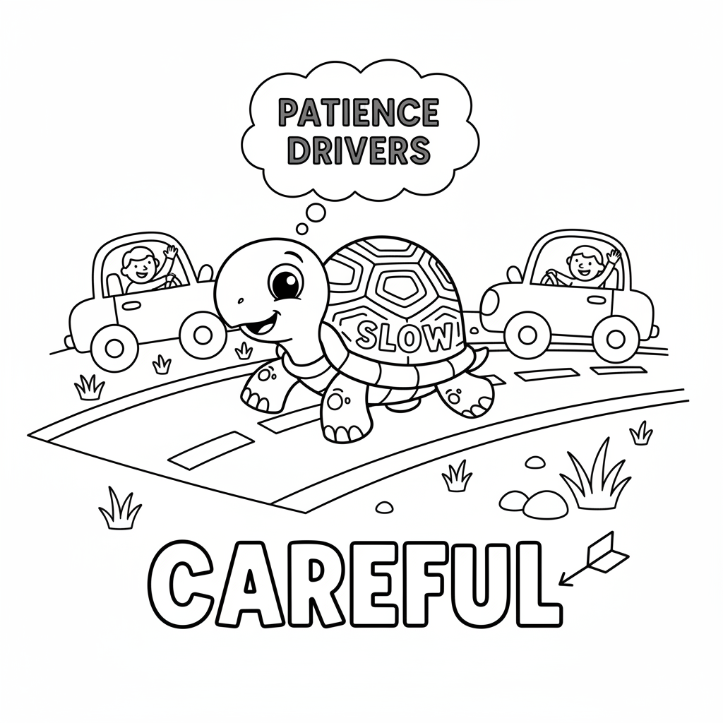 Schildkröten überqueren die Straße – Vorsicht, langsam und geduldig! Fahrer, nehmt Geduld beim Überqueren der Straße mit Schildkröten. - Kostenloses druckbares Ausmalbild Schildkröten überqueren die Straße – Vorsicht, langsam und geduldig! Fahrer, nehmt Geduld beim Überqueren der Straße mit Schildkröten. - Kostenloses druckbares Ausmalbild