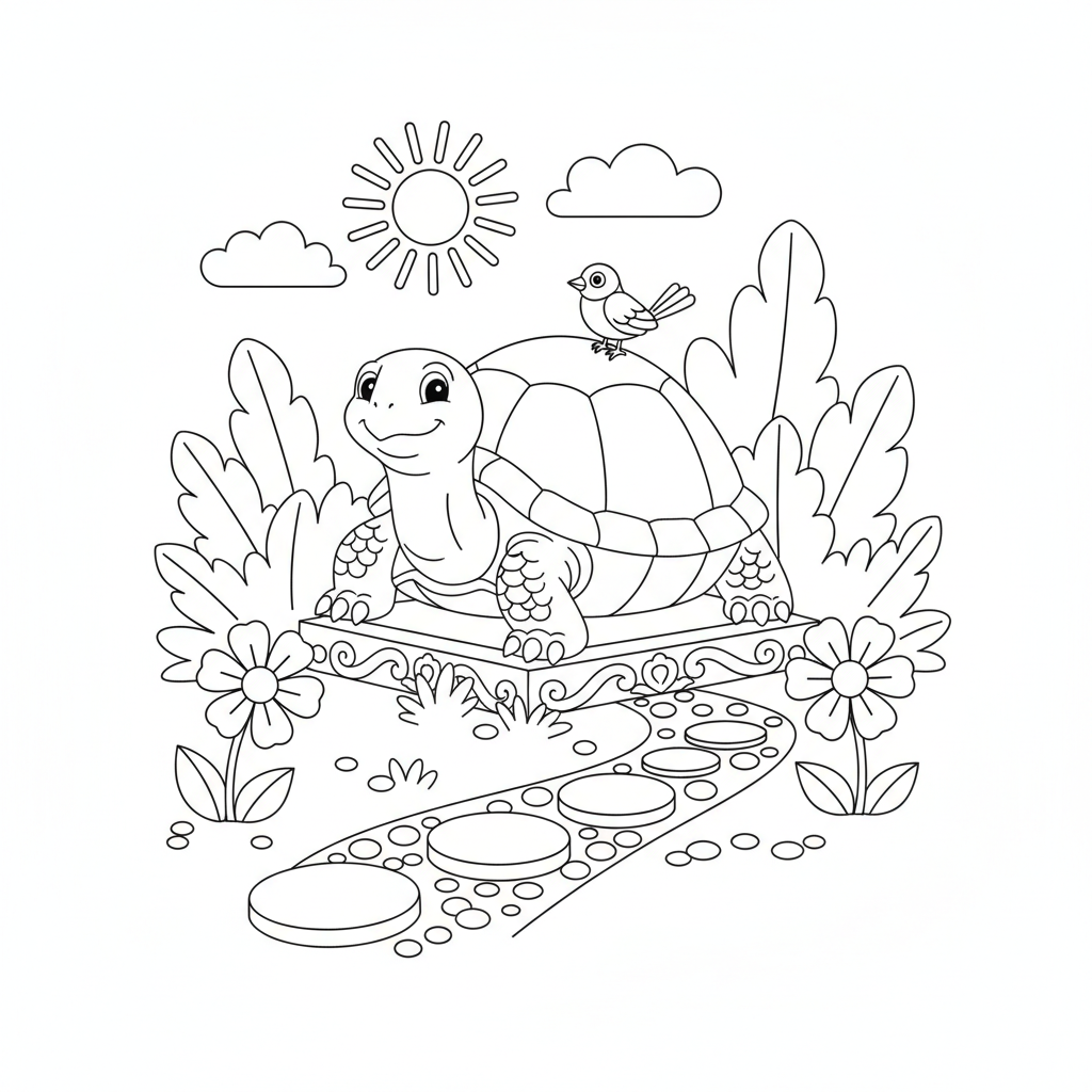 Sköldpadda trädgård staty dekorativa utomhuslandskap - Gratis utskrivbar målarbild Sköldpadda trädgård staty dekorativa utomhuslandskap - Gratis utskrivbar målarbild