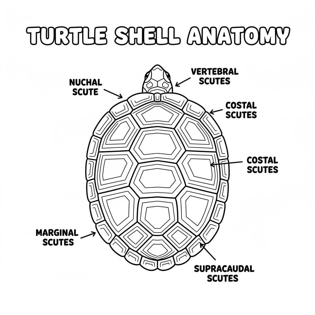 Turtle shell anatomy scutes keratin pattern plates - Free Printable Coloring Page