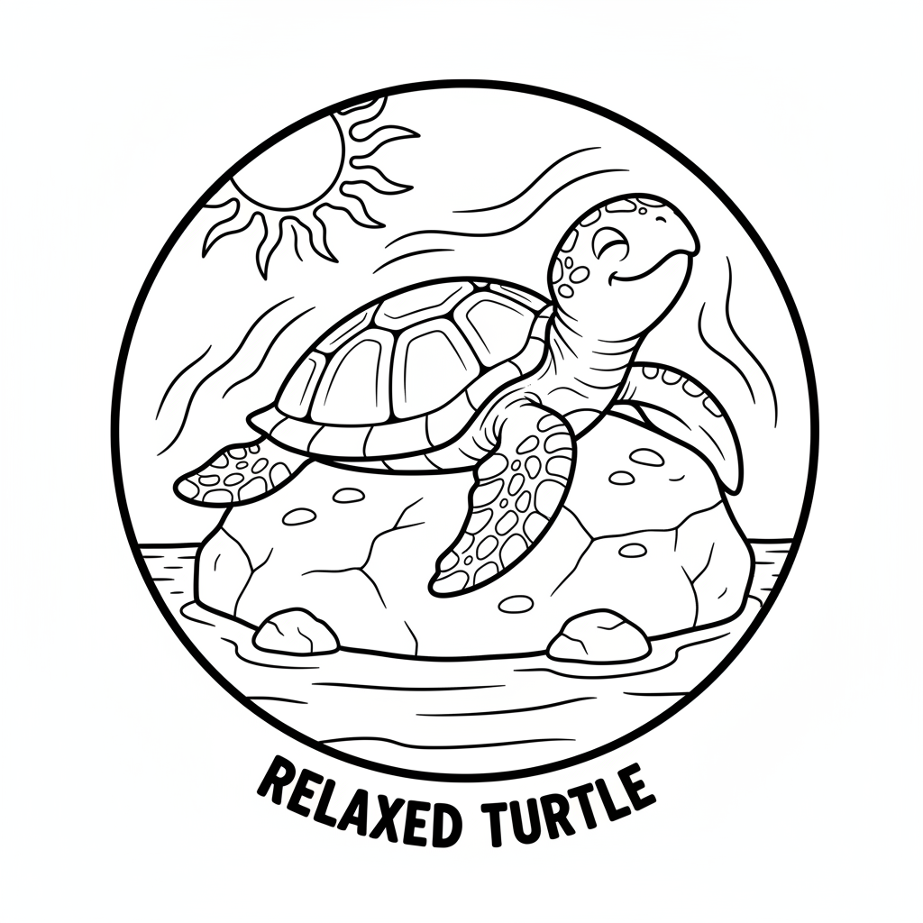 Tortuga tomando el sol en la roca disfrutando del calor relajado - Página para colorear gratis Tortuga tomando el sol en la roca disfrutando del calor relajado - Página para colorear gratis