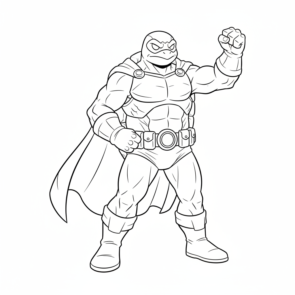 Turtle Superhero Character - Free Printable Coloring Page Turtle Superhero Character - Free Printable Coloring Page