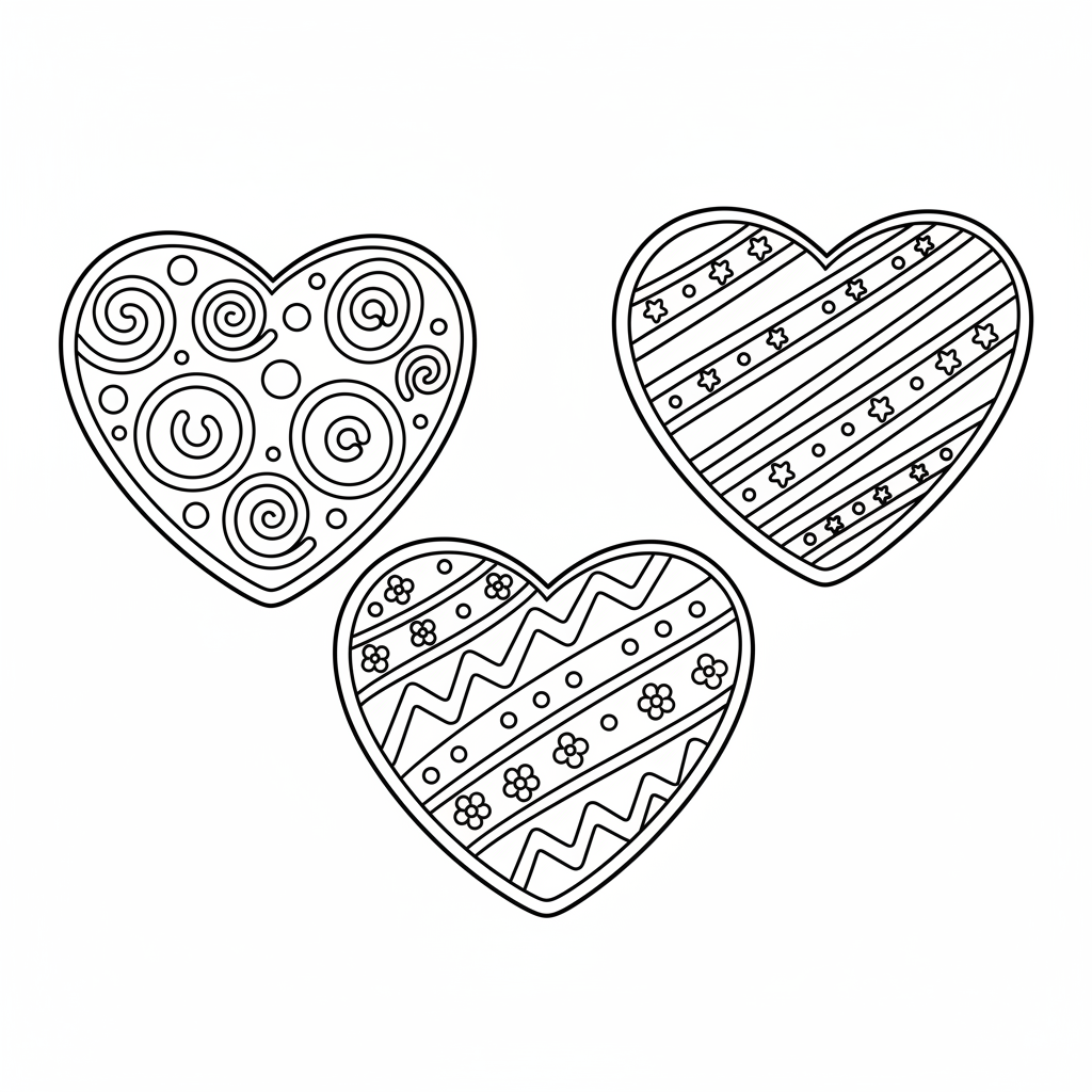 Biscuits en forme de cœur décorés de glaçage royal sucré - Coloriage gratuit à imprimer