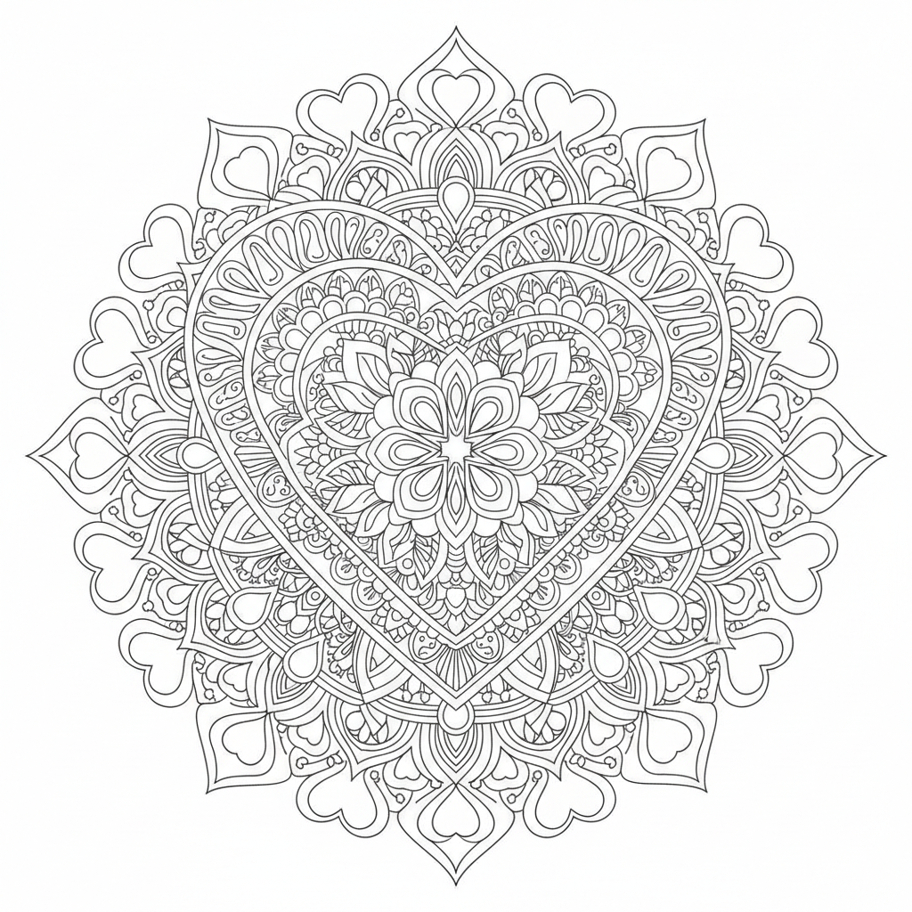 Heart Mandala Intricate Pattern - Free Printable Coloring Page Heart Mandala Intricate Pattern - Free Printable Coloring Page