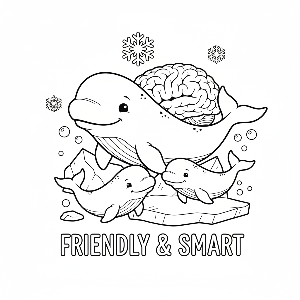 Beluga whale white arctic friendly social intelligent - Free Printable Coloring Page