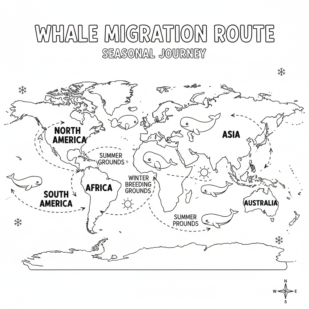 Valmigrationskarta resa rutt säsongsbetonad resa - Gratis utskrivbar målarbild