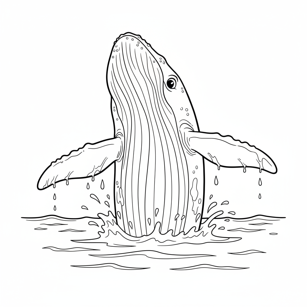 Balena spia che saltella in verticale sbircia la superficie curiosa - Disegno da colorare gratuito