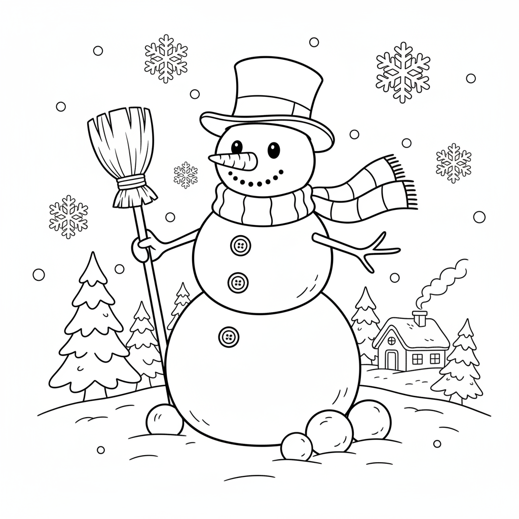Classic Snowman With Hat And Scarf - Free Printable Coloring Page Classic Snowman With Hat And Scarf - Free Printable Coloring Page
