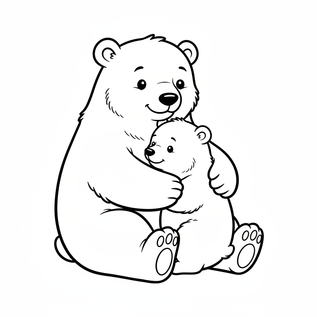 Polar bear mother and cub cuddling - Free Printable Coloring Page Polar bear mother and cub cuddling - Free Printable Coloring Page