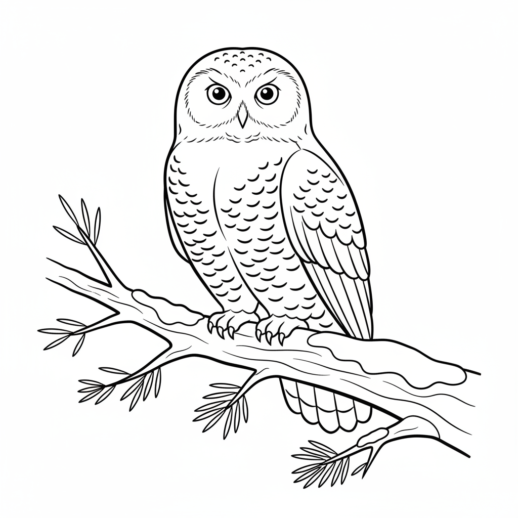 Snowy owl perched on branch majestic - Free Printable Coloring Page Snowy owl perched on branch majestic - Free Printable Coloring Page