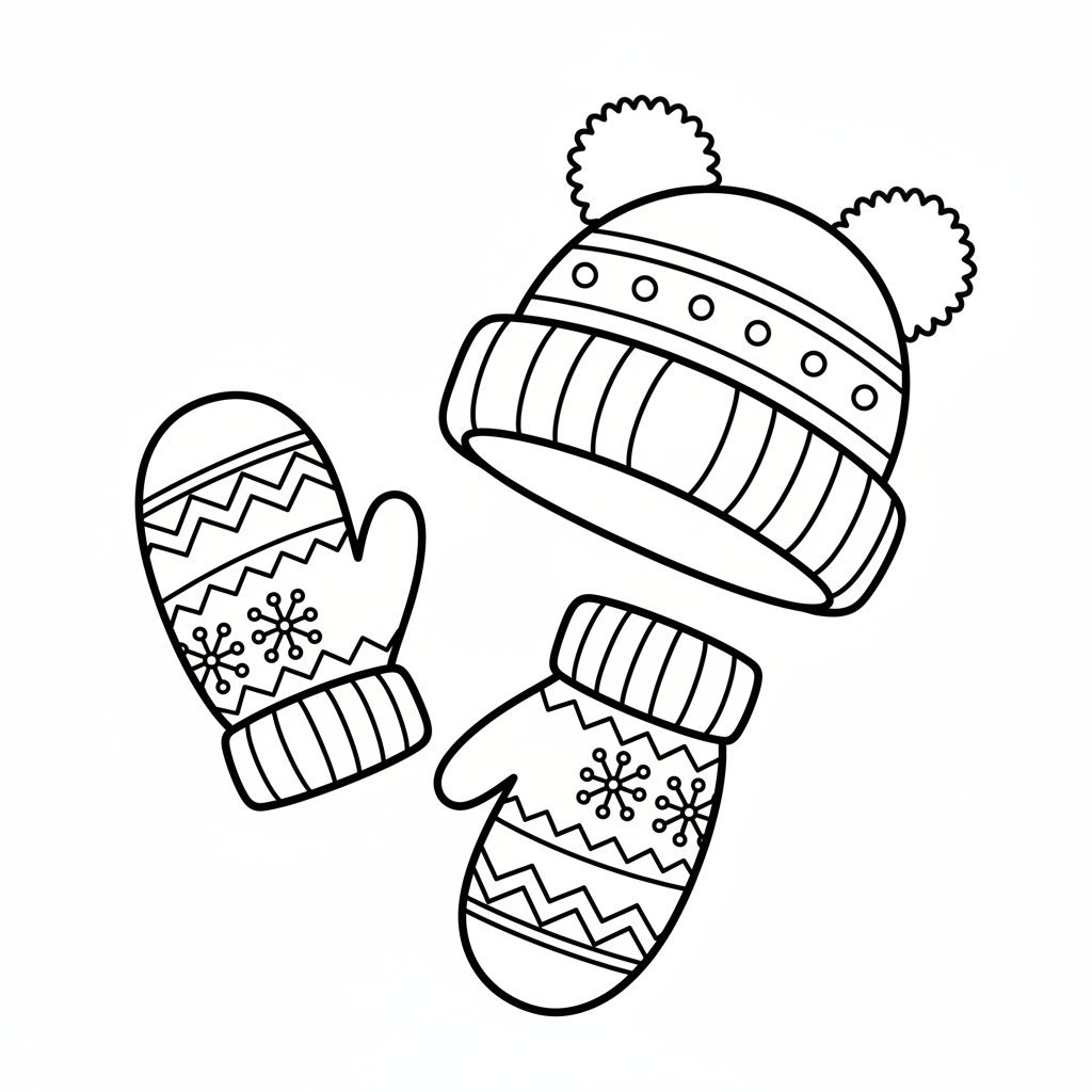 Warme wanten en wintermuts kleurrijk - Gratis afdrukbare kleurplaat Warme wanten en wintermuts kleurrijk - Gratis afdrukbare kleurplaat