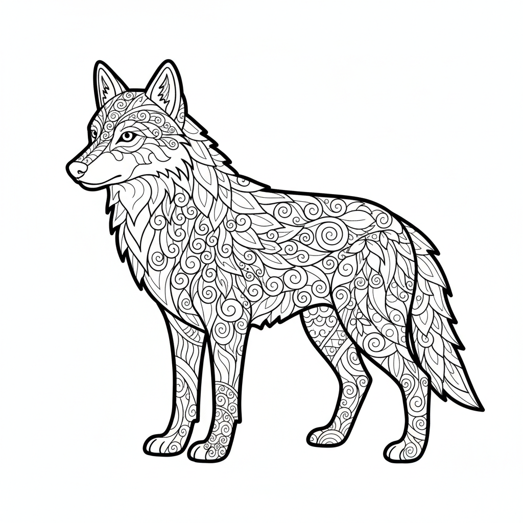 Zentangle wolf filled with swirls leaves and intricate line work - Free Printable Coloring Page Zentangle wolf filled with swirls leaves and intricate line work - Free Printable Coloring Page