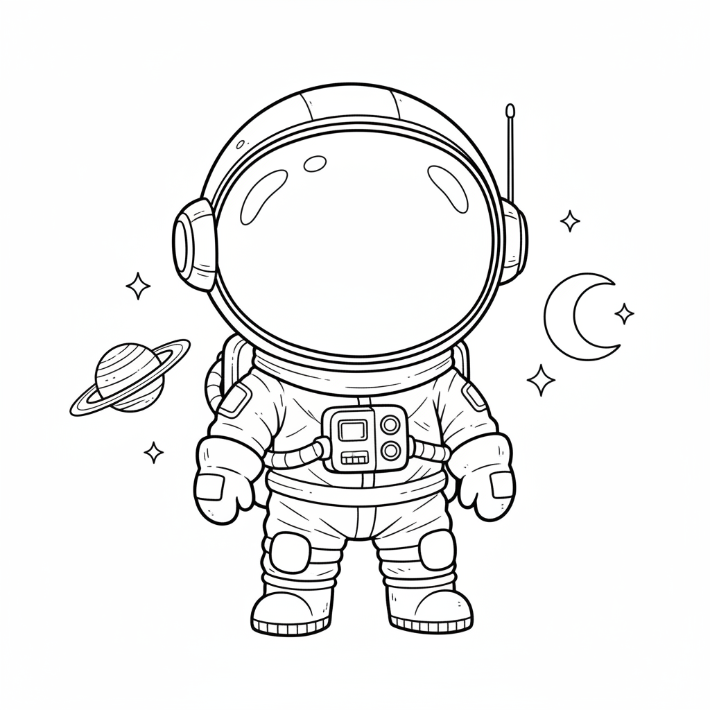 Cute Astronaut with big head - Free Printable Coloring Page