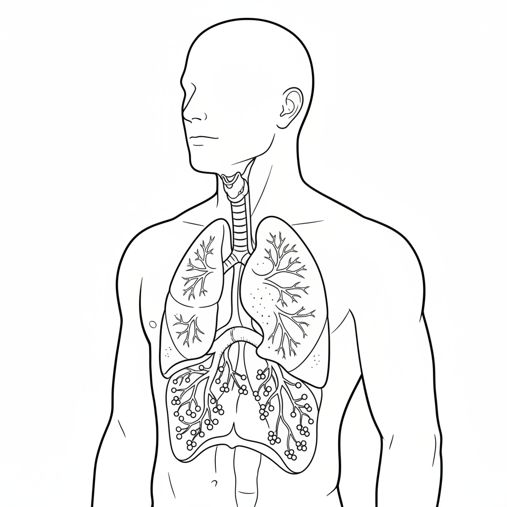 Esquema del cuerpo humano con sistema respiratorio - Free Printable Coloring Page