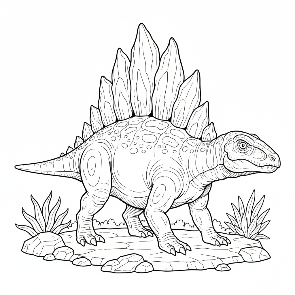 Een dimetrodon met een stekelig zeil - Free Printable Coloring Page Een dimetrodon met een stekelig zeil - Free Printable Coloring Page