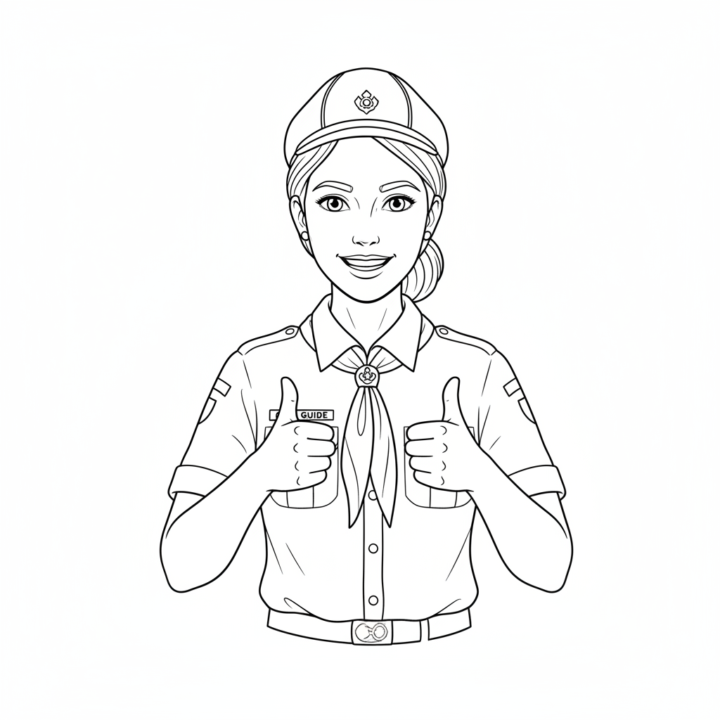 a girl guide leader smiling and giving two thumbs up no background - Free Printable Coloring Page a girl guide leader smiling and giving two thumbs up no background - Free Printable Coloring Page