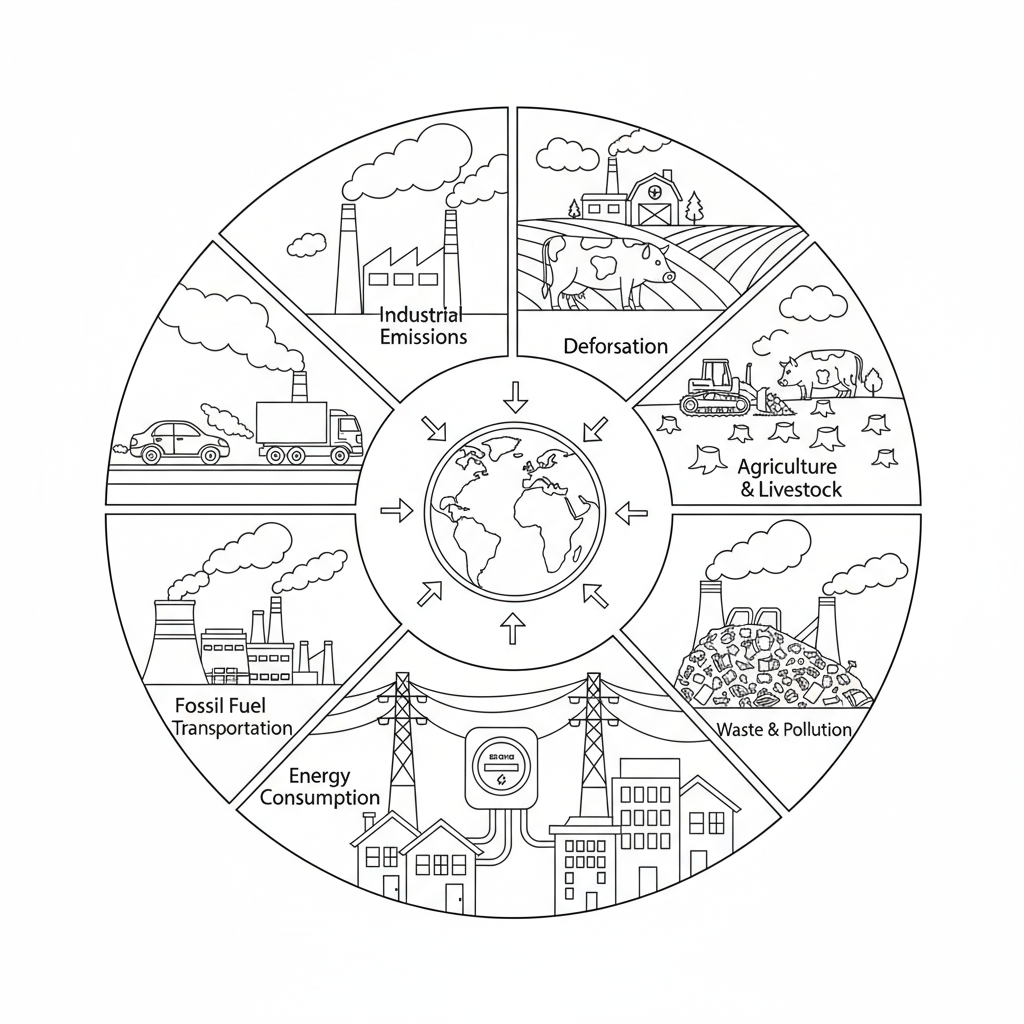 Causes du changement climatique - Coloriage gratuit à imprimer