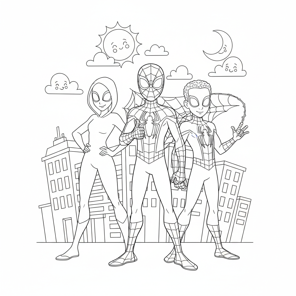 Spidey and his friends easy coloring page - Free Printable Coloring Page Spidey and his friends easy coloring page - Free Printable Coloring Page