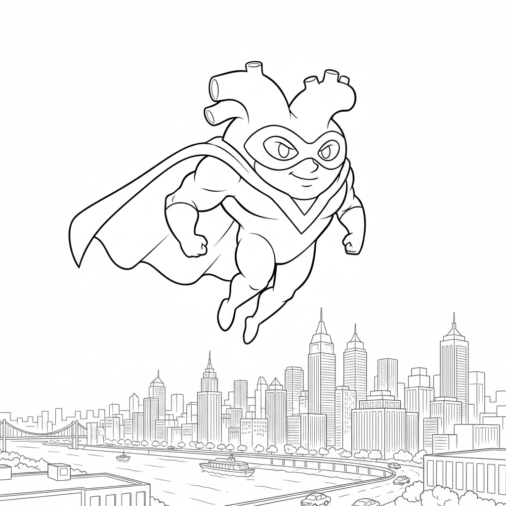 Super Heart Flying Over City Coloring Page - Free Printable Coloring Page Super Heart Flying Over City Coloring Page - Free Printable Coloring Page