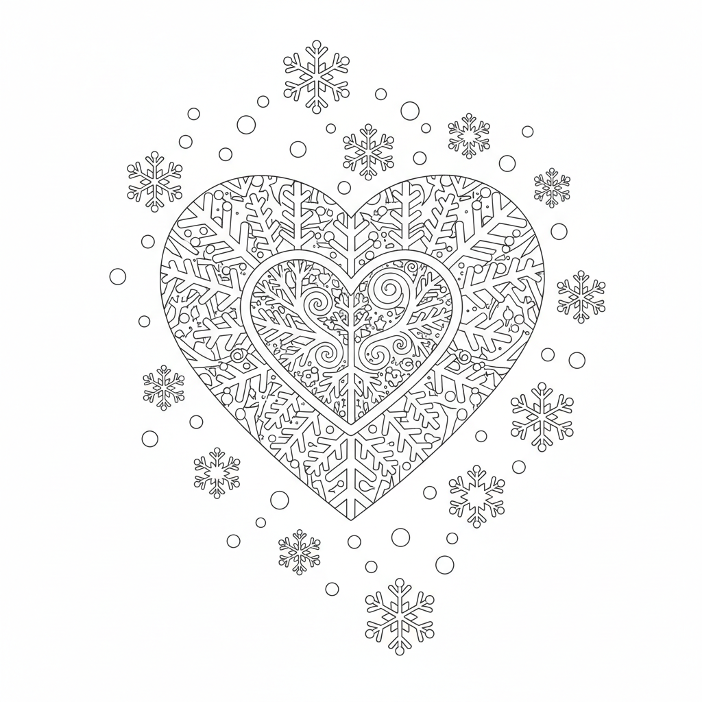 Snowflake Heart: Winter Love Coloring Page - Free Printable Coloring Page Snowflake Heart: Winter Love Coloring Page - Free Printable Coloring Page