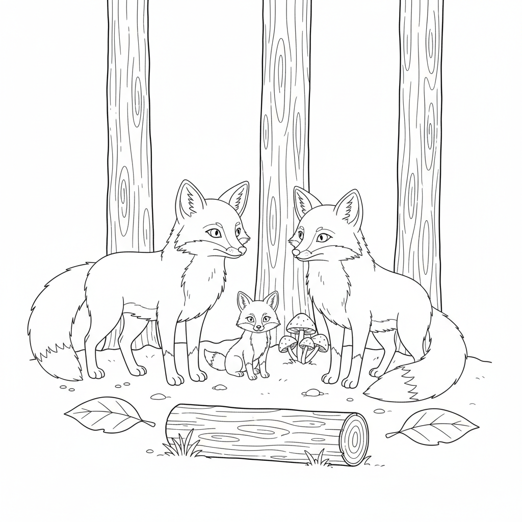 Fox Family in Autumn Forest - Image A
