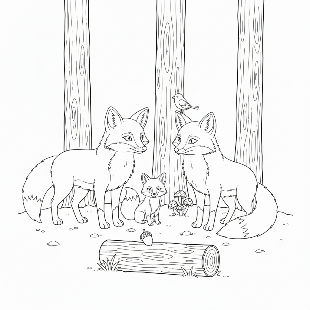 Fox Family in Autumn Forest - Image B