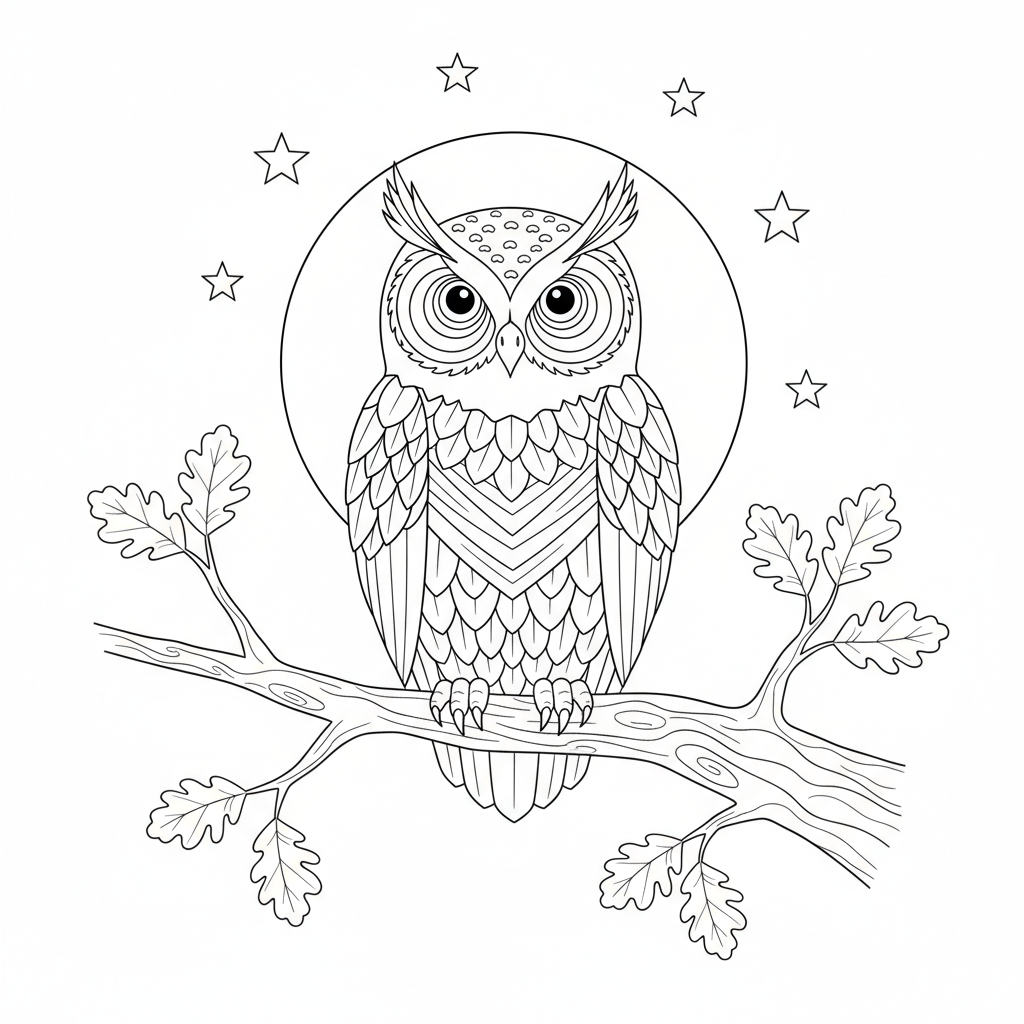 Owl on a Branch at Night - Image A
