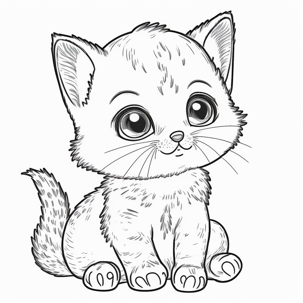 Adorable Big-Eyed Kitten - Free Printable Coloring Page